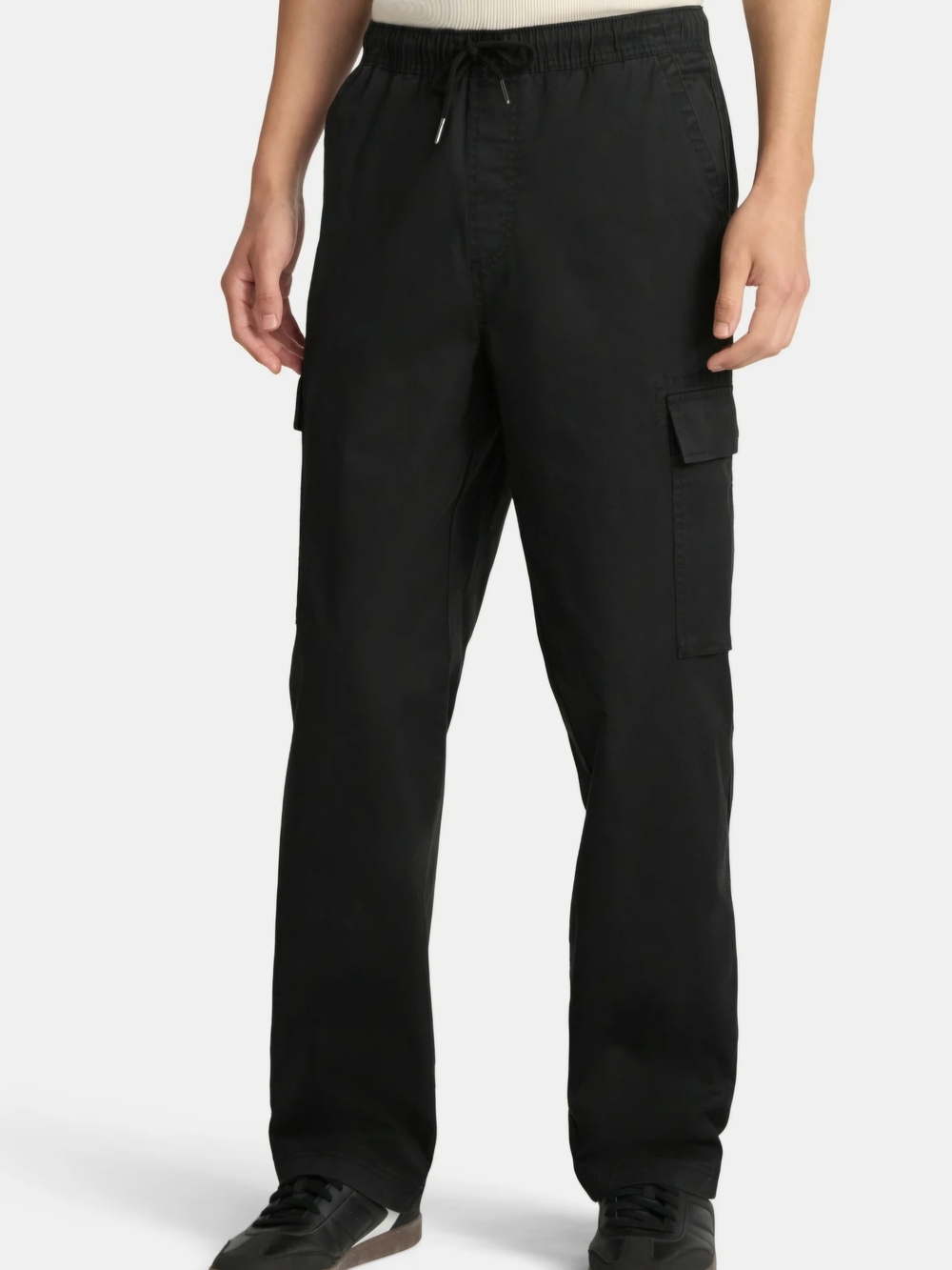 No Boundaries Men’s Cargo Pants Black Relaxed Fit Elastic Waist Drawstring NWT S